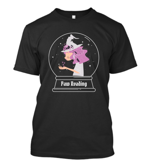 Witch In Hat With Purple Hair Performing Paw Reading In Globe T-Shirt