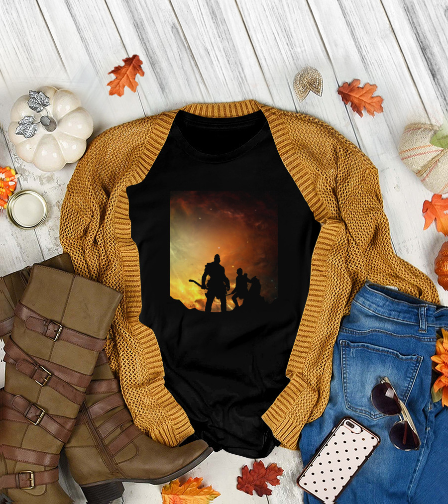 Rafiki And Simba Silhouettes Against Dramatic Fiery Sky T-Shirt