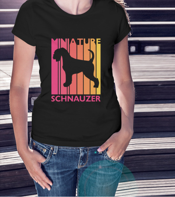 Miniature Schnauzer Vintage Dog Silhouette Retro Stripes T-Shirt