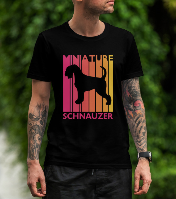 Miniature Schnauzer Vintage Dog Silhouette Retro Stripes T-Shirt