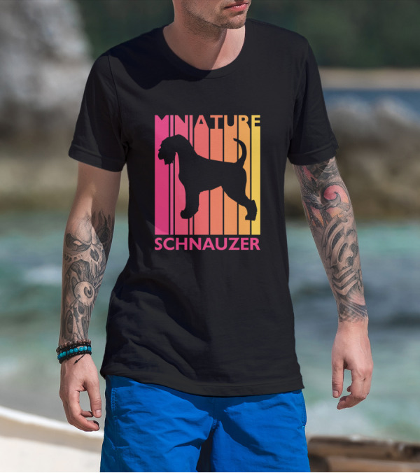 Miniature Schnauzer Vintage Dog Silhouette Retro Stripes T-Shirt