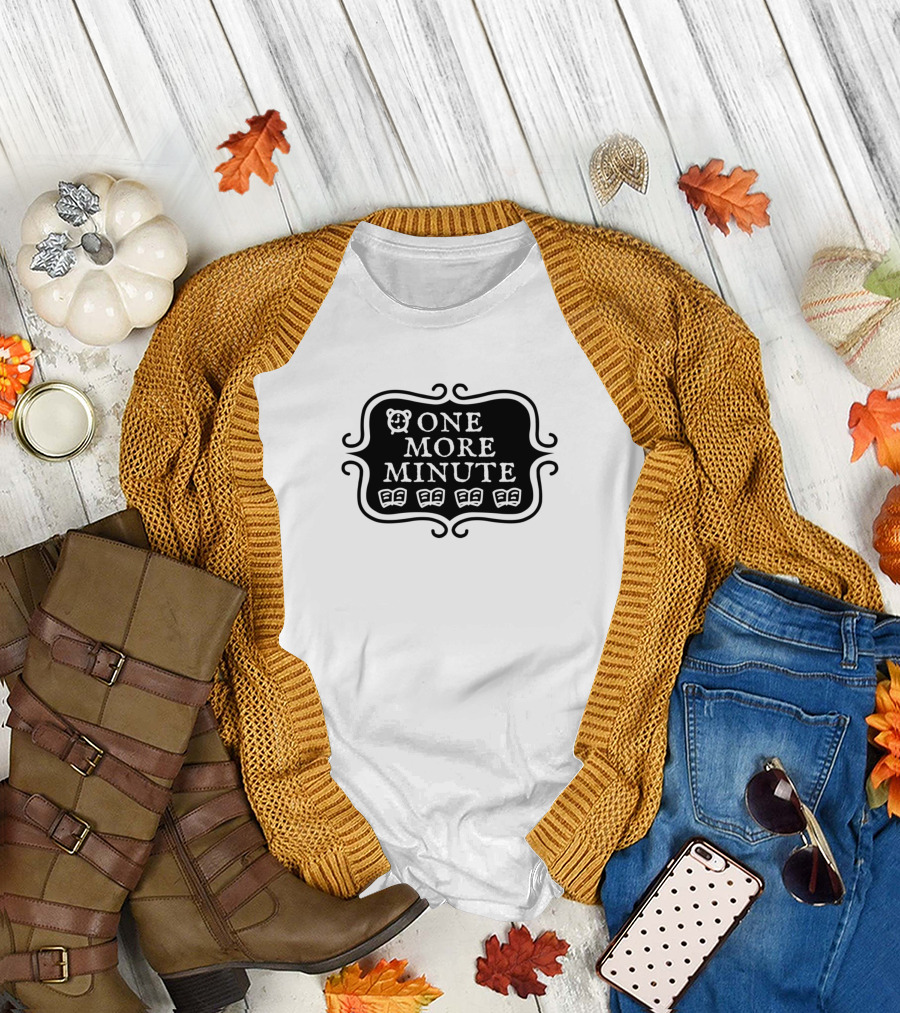 One More Minute Typography with Bear and Books T-Shirt