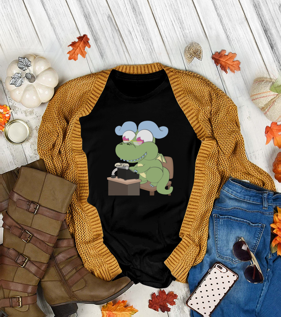 Writer Dragon Typing at a Desk T-Shirt