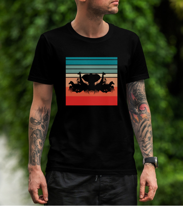 Retro Jungle Safari Animals Sunset Stripes T-Shirt