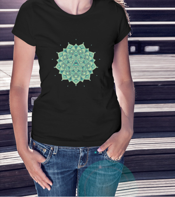 Weizza Mandala Eye Triangle Flower Green Symmetrical Geometric T-Shirt