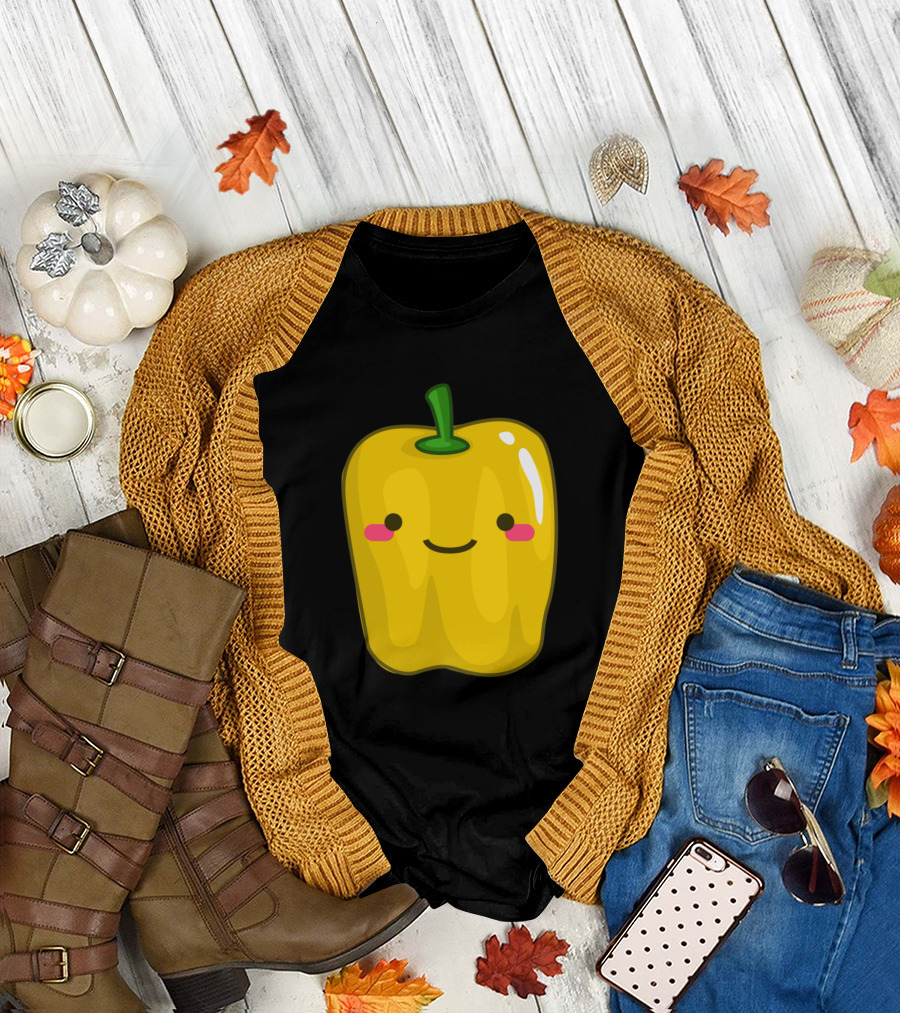 Kawaii Yellow Bell Pepper Cute Face T-Shirt
