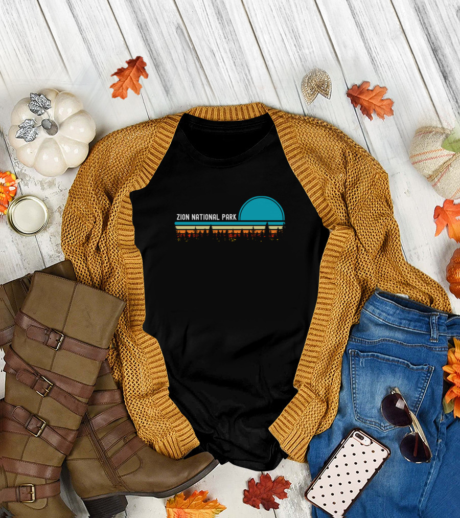 Zion National Park Vintage Retro Sunset Forest T-Shirt