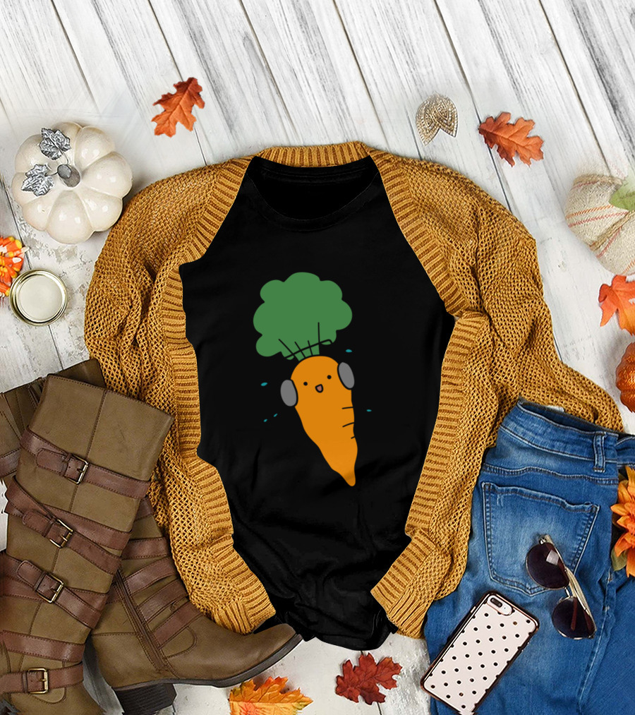 Listening Music Cute Carrot with Headphones and Musical Notes T-Shirt