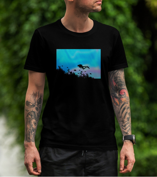Scuba Diving In Vibrant Underwater Reef Scene With Colorful Fish And Aquatic Life T-Shirt