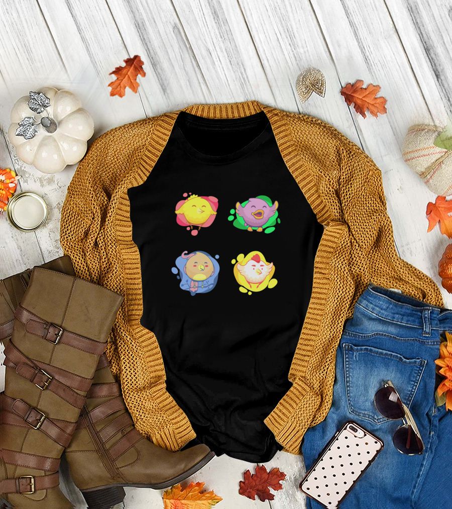 Bird Or Chicks Both Look Same Loving It Playful Cartoon Characters T-Shirt