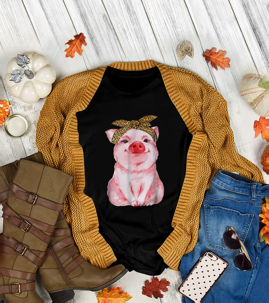 Pig Bandana Cute for Girl and Women with Leopard Print Headband T-Shirt