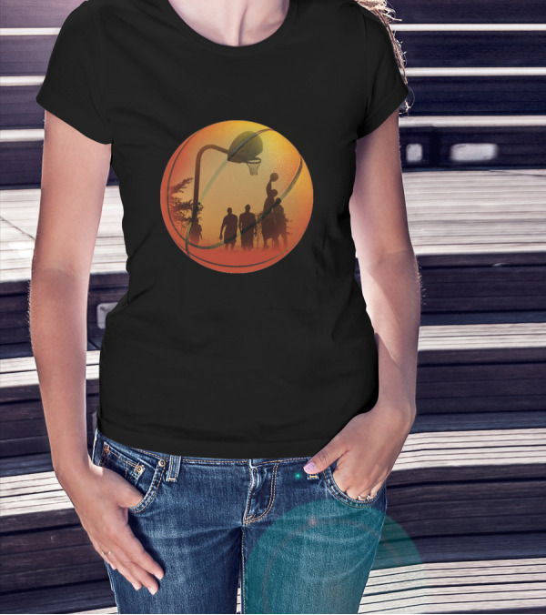 Basketball Player Team Silhouette Sunset Court Scene T-Shirt