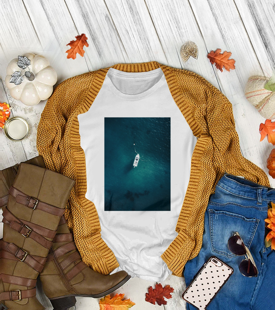 Ocean Home Tranquil Boat Aerial View T-Shirt