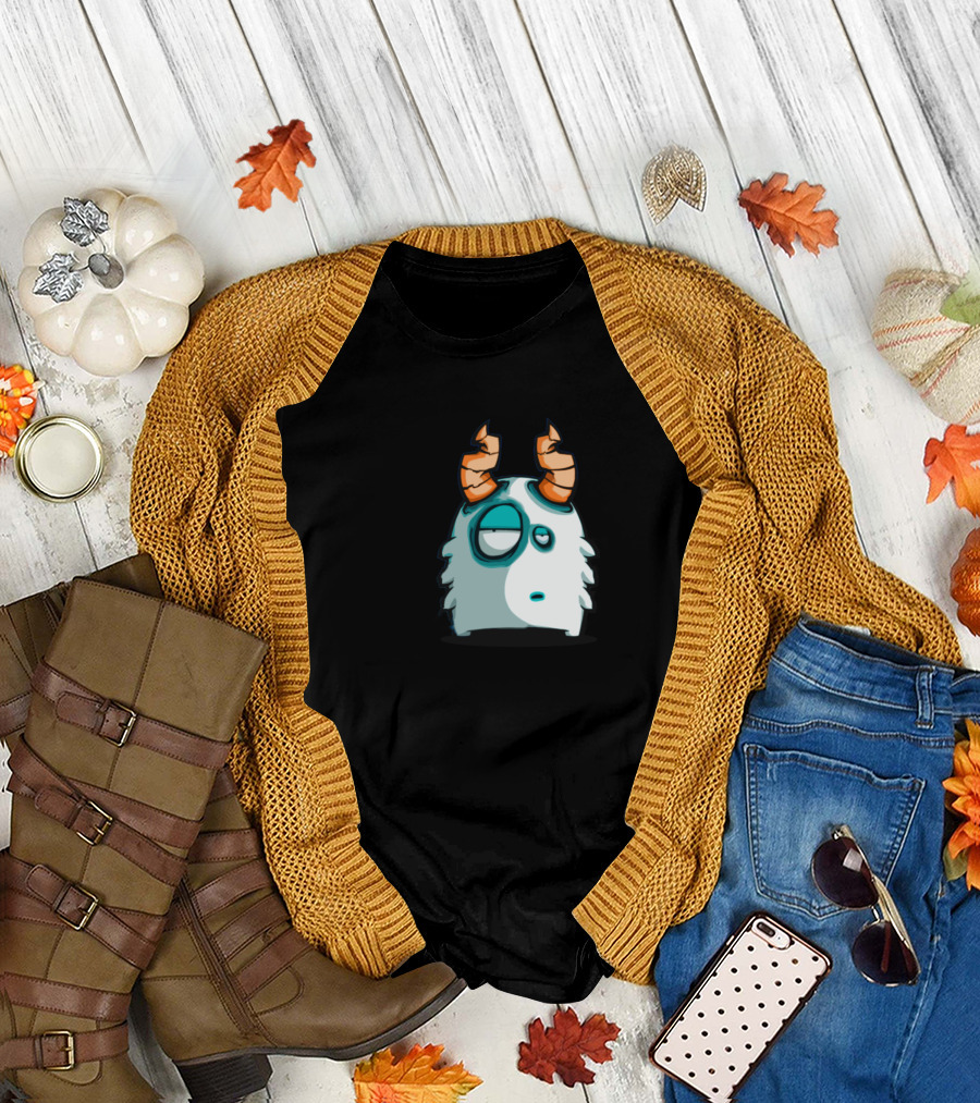Sad Stay Special Monster with Orange Horns and Blue Eye T-Shirt