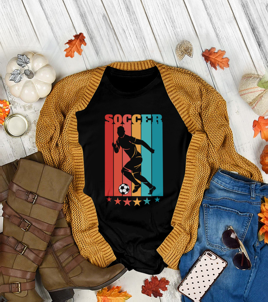Soccer Player Silhouette with Stripes and Stars T-Shirt