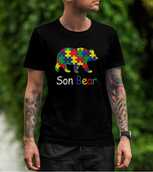 Son Bear Autism Awareness Puzzle Support T-Shirt