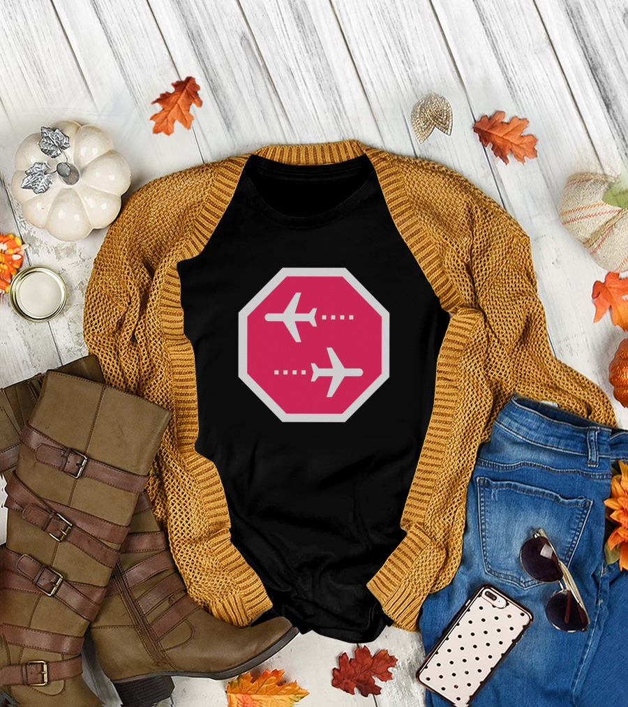 Flying Planes in Pink Stop Sign T-Shirt