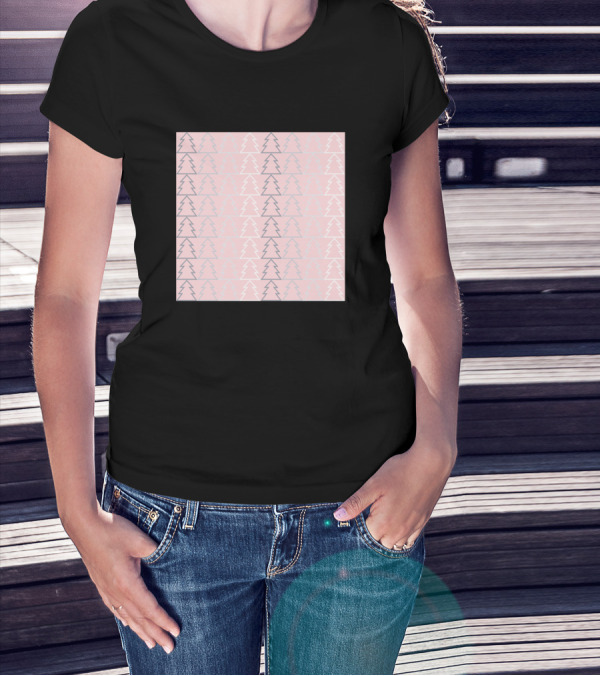 Pink Modern Minimal Christmas Trees Pattern Geometric T-Shirt