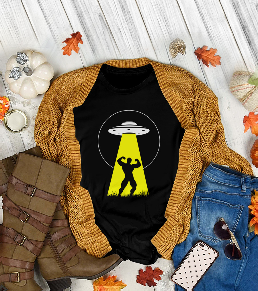 Strong Man Under UFO Beam Lifted by Aliens T-Shirt