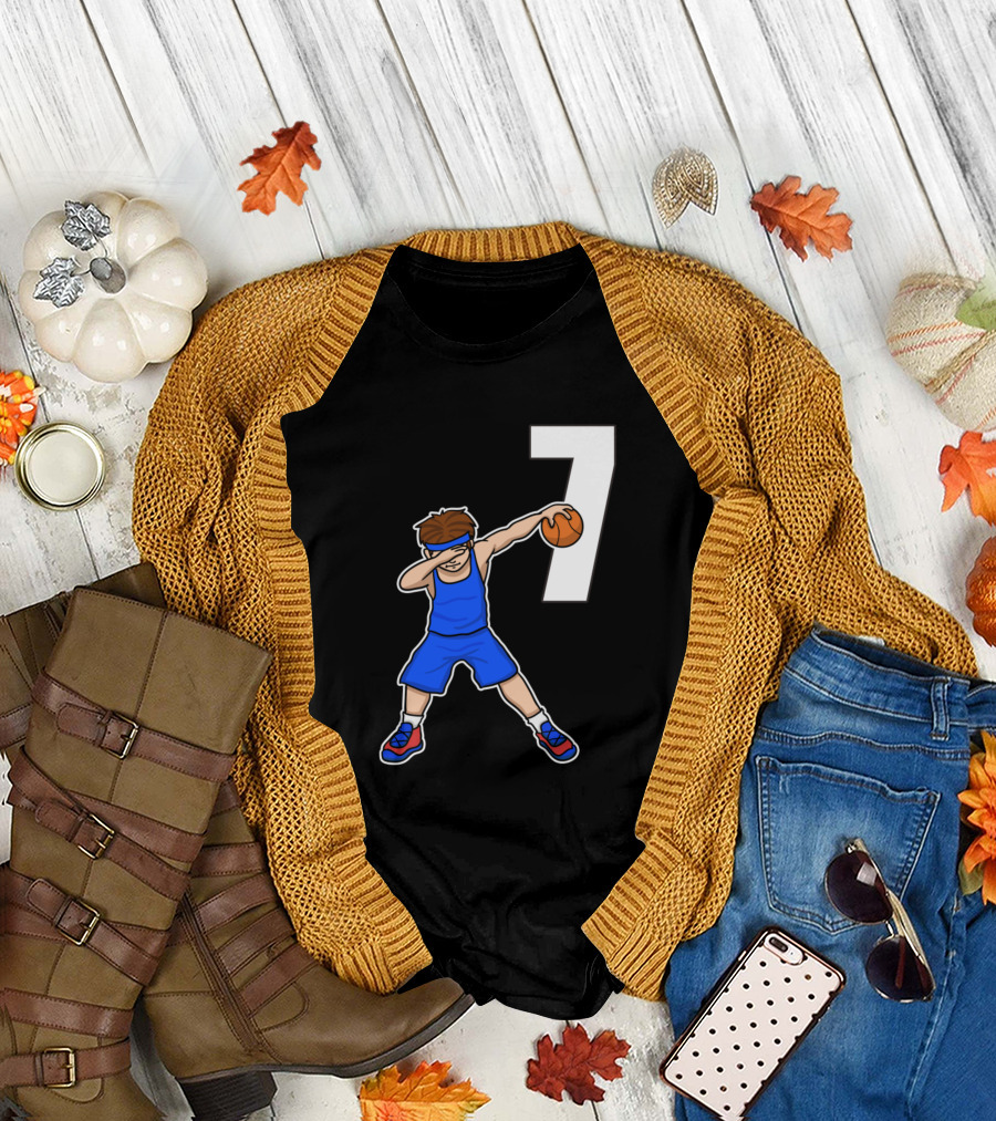 Basketball Player Baller Number 7 Blu Dabbing Pose T-Shirt