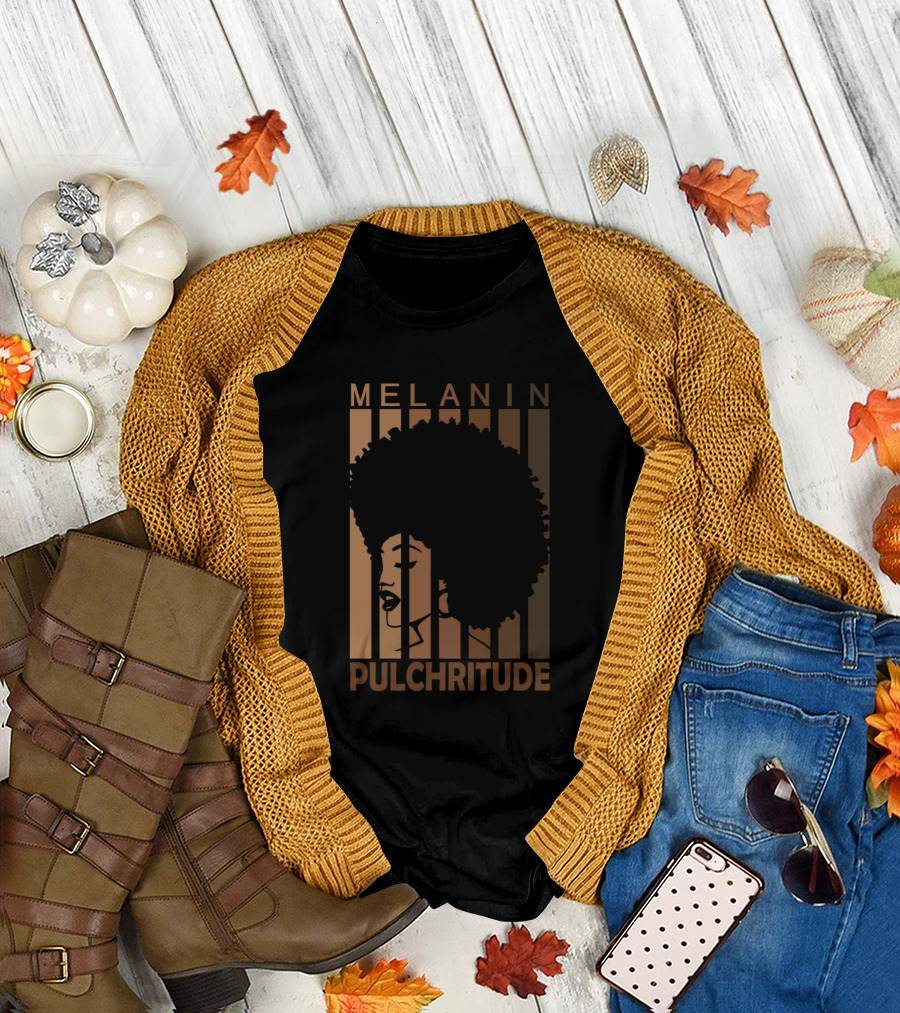 Melanin Pulchritude Woman with Afro Hair and Vertical Bars T-Shirt