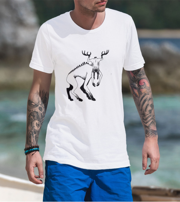 Moder Moose Monster Illustration Dark T-Shirt