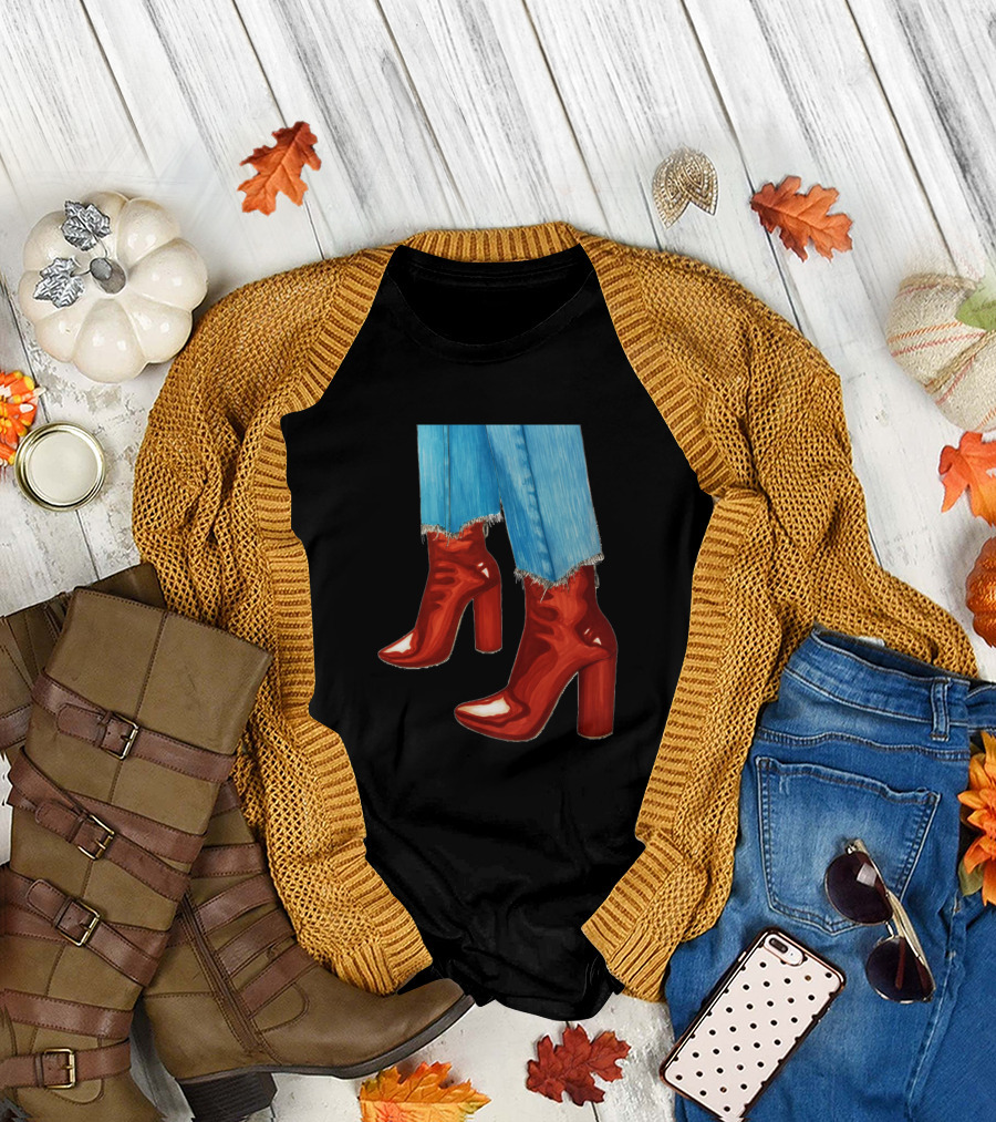Red Shoes Fashion Blue Jeans T-Shirt