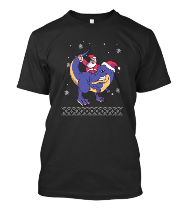 Santa Riding Dinosaur Ugly Christmas T-Shirt