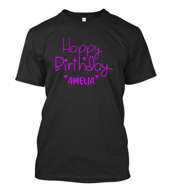 Happy Birthday Amelia Purple Hearts Text T-Shirt