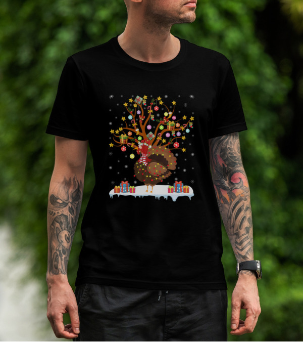 Turkey Lighting Xmas Tree With Gifts And Stars T-Shirt