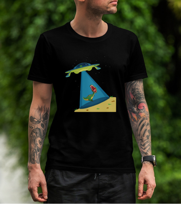 UFO Spaceship Abducting Dinosaur With Sarcastic Alien T-Shirt