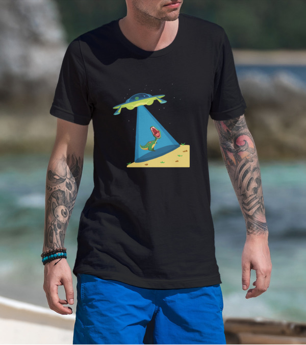 UFO Spaceship Abducting Dinosaur With Sarcastic Alien T-Shirt