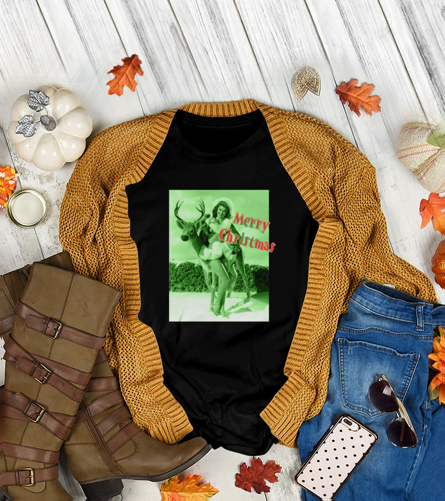 Merry Christmas Classic Christmas Pin Ups Vintage Reindeer T-Shirt