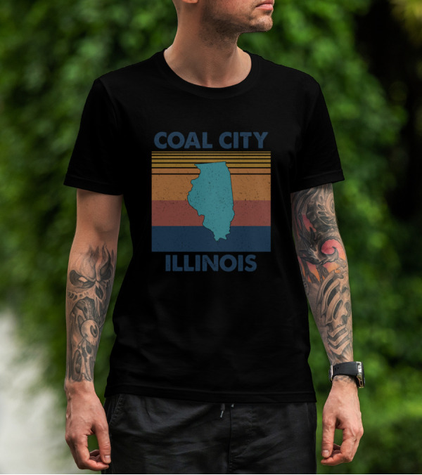 COAL CITY ILLINOIS Retro State Outline Vintage Stripes T-Shirt
