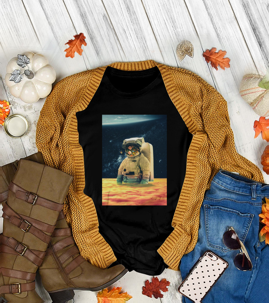 Space Walker Astronaut Floating in Cosmic Floral Ocean T-Shirt