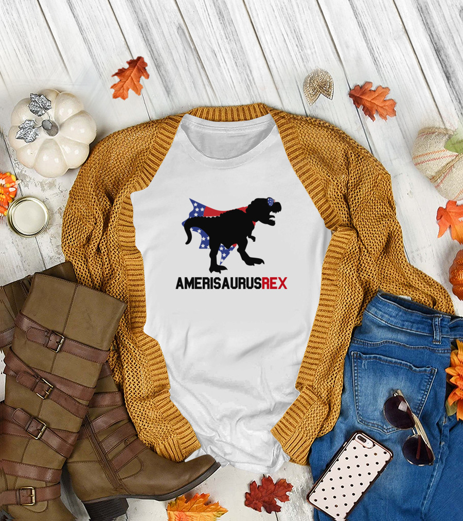 Amerisaurusrex Dinosaur with American Flag T-Shirt