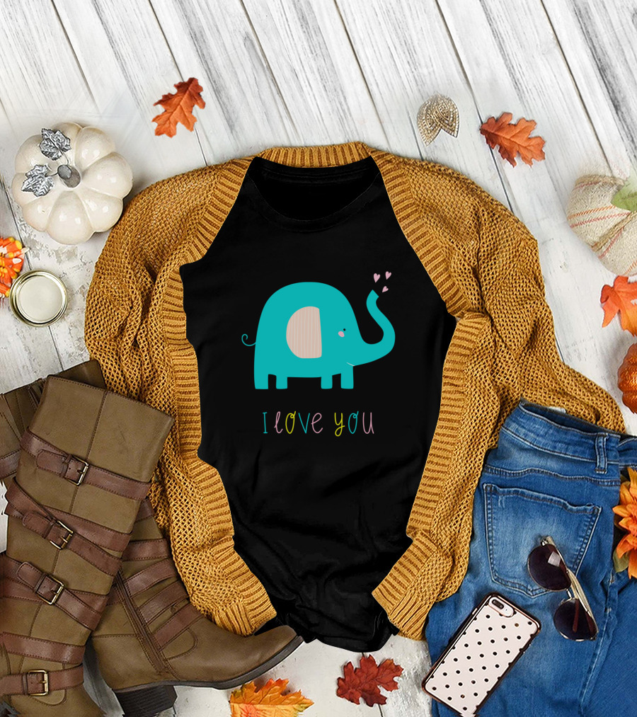 I Love You Cute Elephant with Hearts T-Shirt