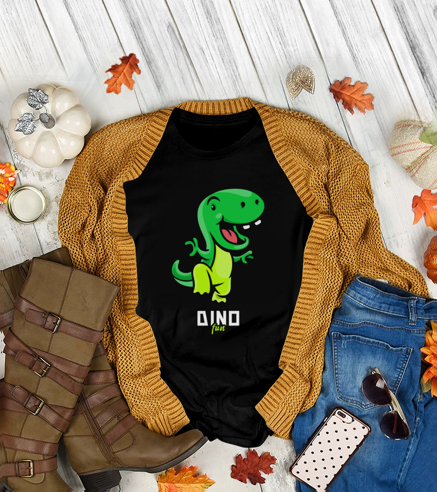 Dino Fun Green Cartoon Dinosaur Playful Character T-Shirt