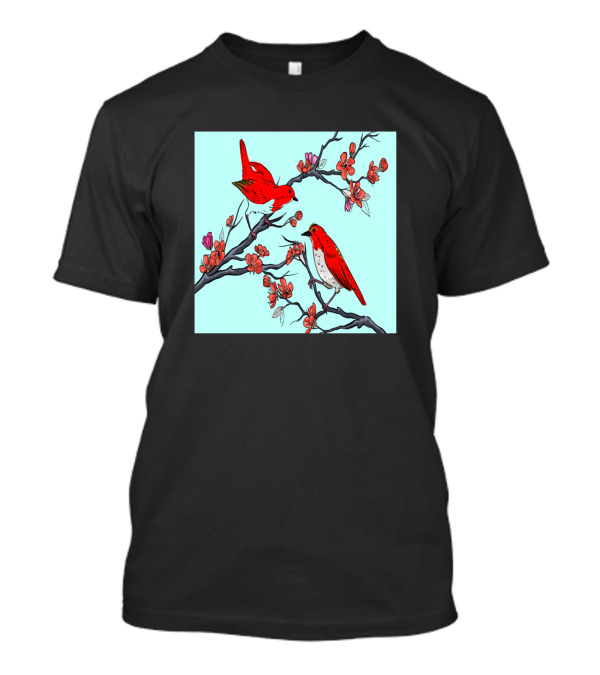 Floral Botanical Chinese Birds With Blossoms T-Shirt