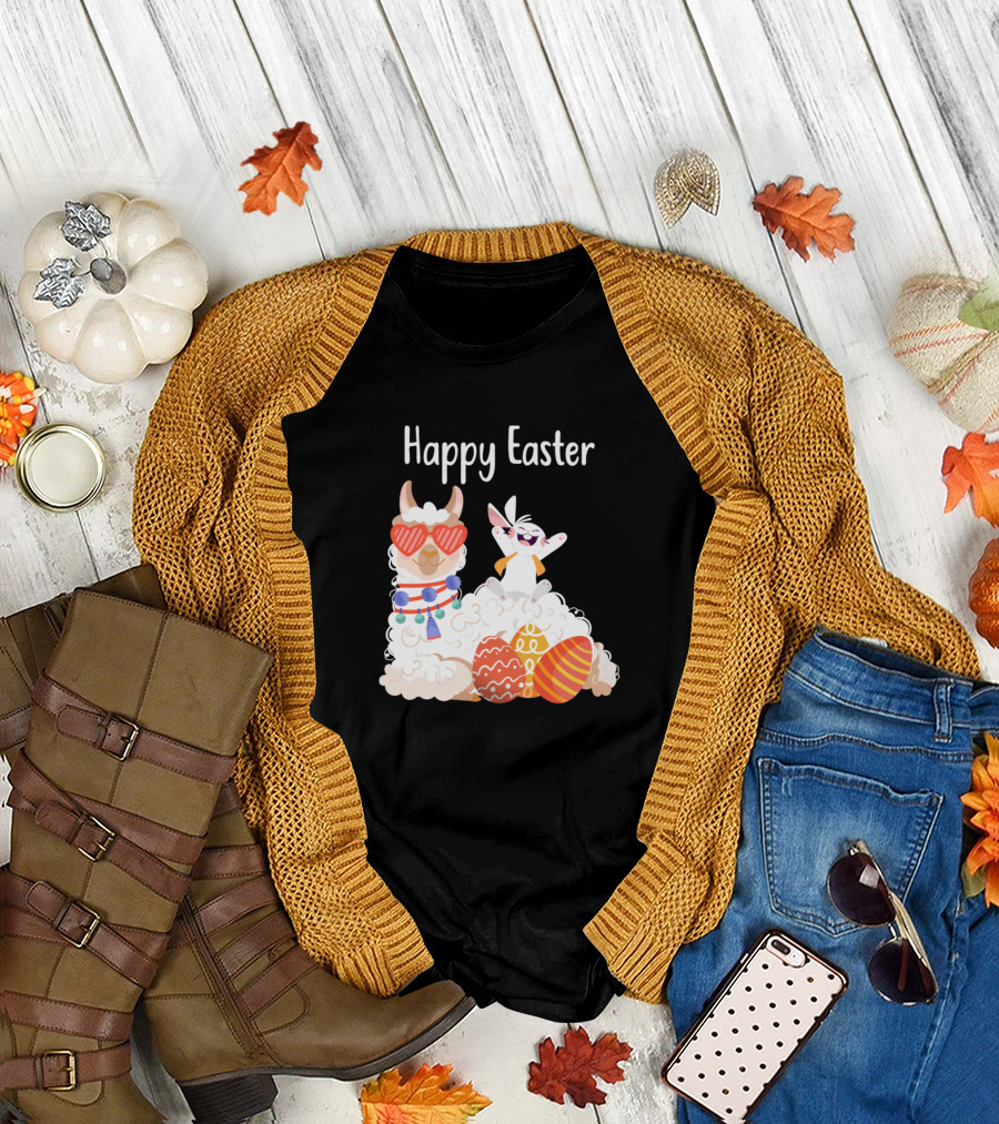 Happy Easter Llama Easter Eggs Bunny Pascha T-Shirt