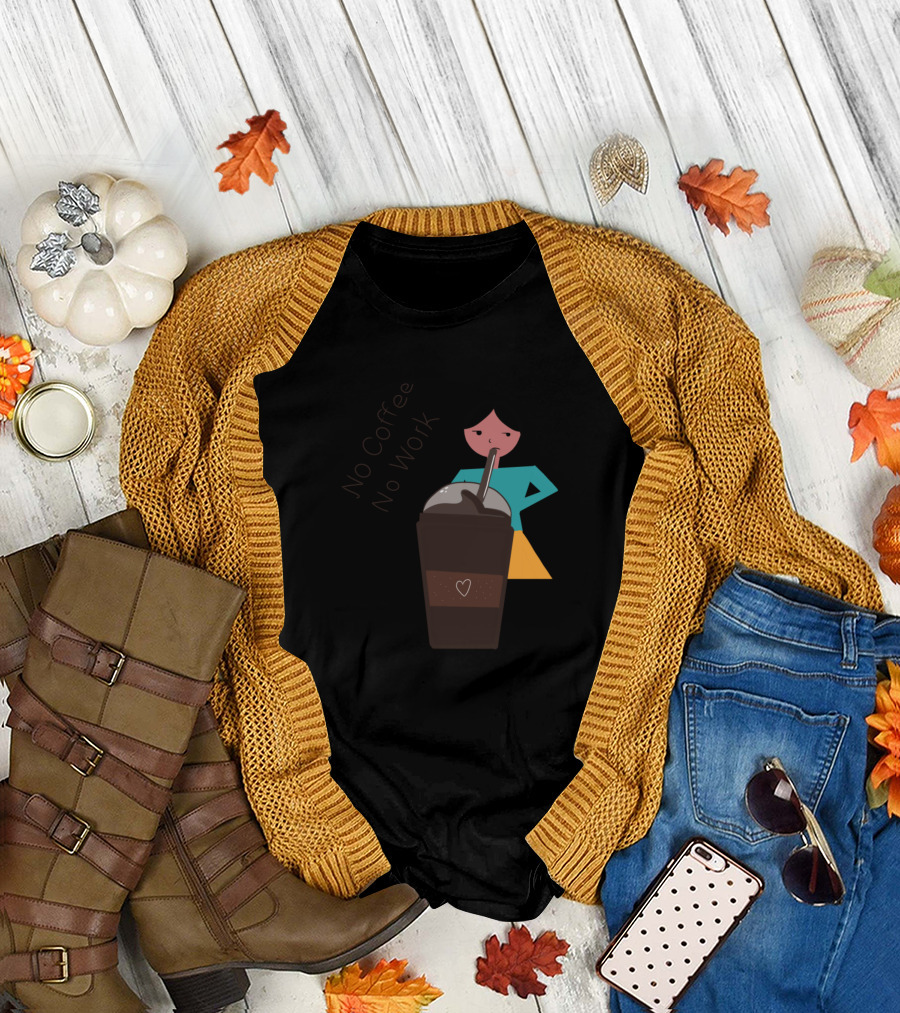No Coffee No Work Girl Drinking Iced Coffee T-Shirt