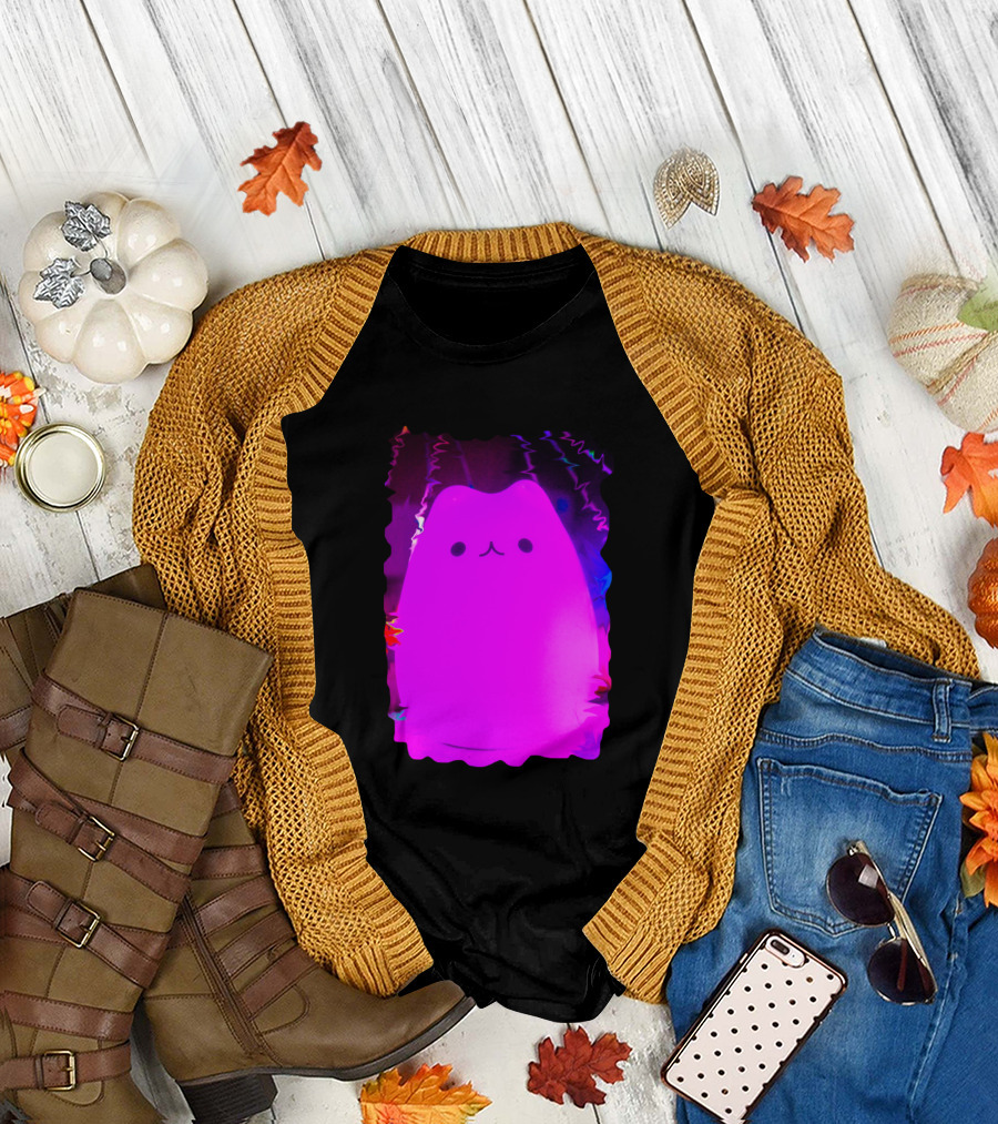 Pink Glowing Kitty in Neon Aura T-Shirt