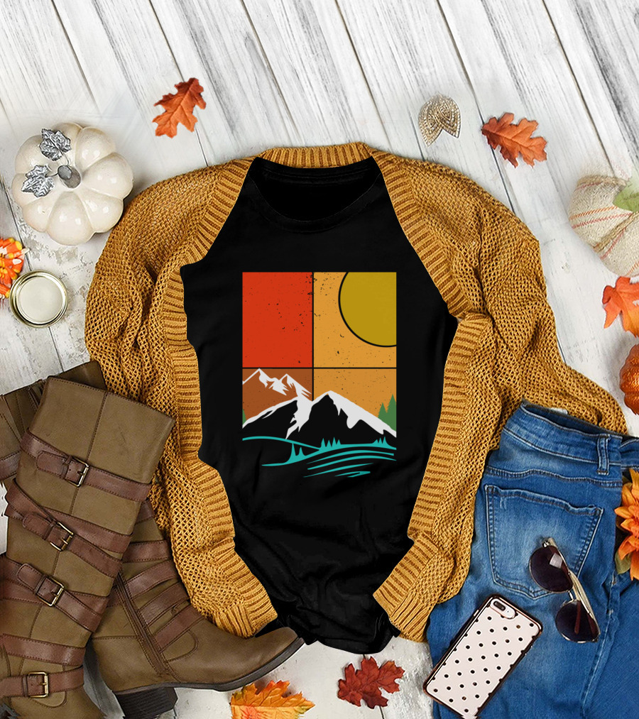 Lover Of Nature Mountain Sunset Panels T-Shirt