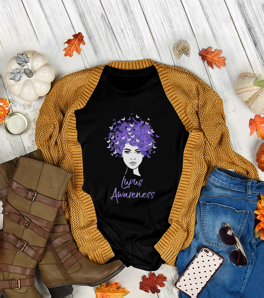 Lupus Awareness Purple Butterfly Afro T-Shirt