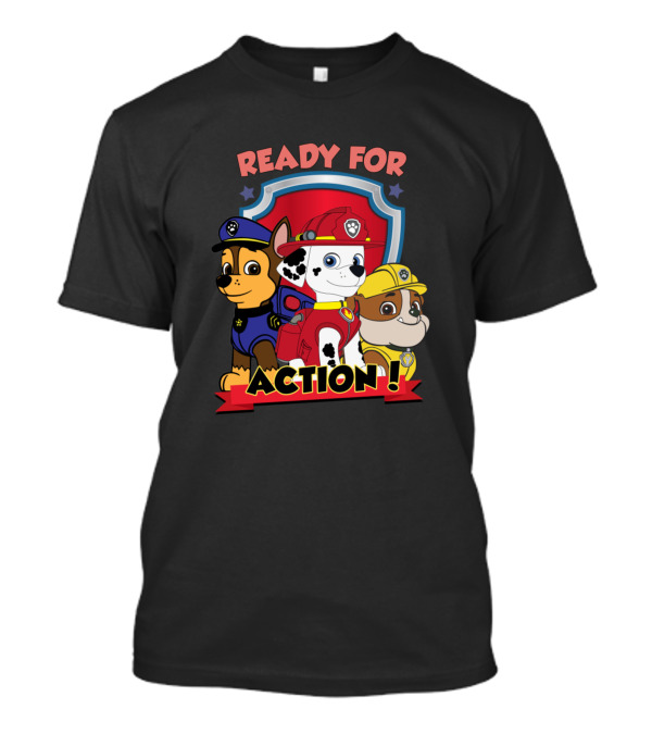 Ready For Action Paw Patrol Cartoon Chase Marshall Rubble T-Shirt