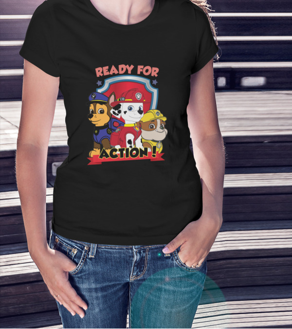 Ready For Action Paw Patrol Cartoon Chase Marshall Rubble T-Shirt