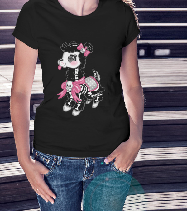 Skele Llama Skeleton Halloween Pink Bow Skull T-Shirt