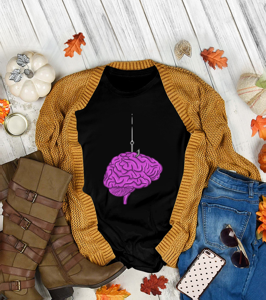 Brain Bait Pink Brain on Fish Hook T-Shirt