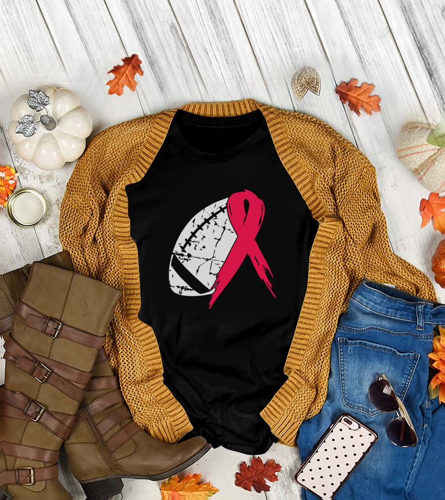 Football Tackle Hemophilia Awareness Red Ribbon T-Shirt