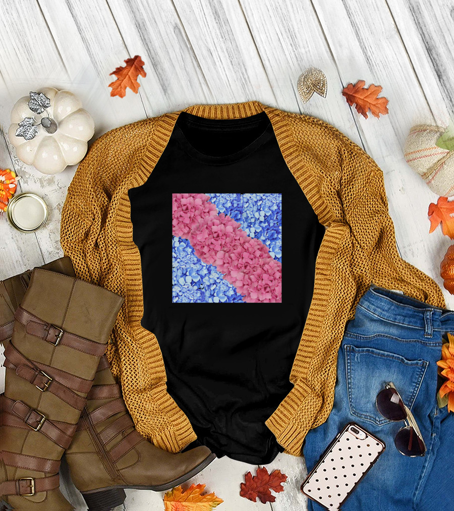 Pink And Blue Hydrangea Flower Diagonal Arrangement T-Shirt